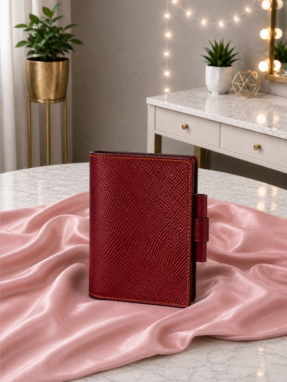 Hermes Red and Yellow Leather Globe Trotter PM Mini Agenda Card Holder
